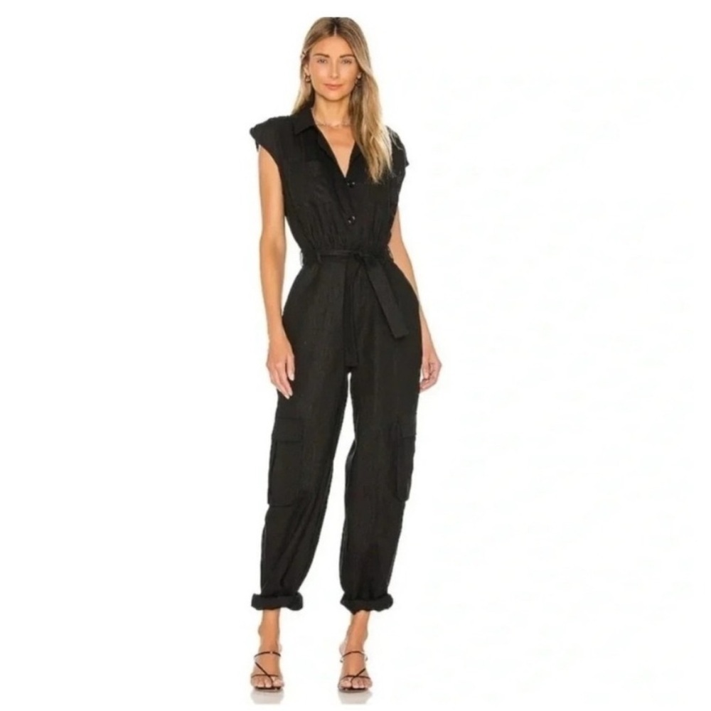 YFB Linen Blend Button Front Cuba Jumpsuit S Black